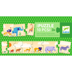 Djeco Puzzle postupové: Malý, väčší, najväčší, 10 dielov; africké zvieratá podľa výšky