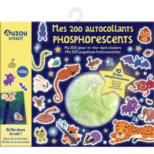 AUZOU Znovupoužiteľné svietiace samolepky s plagátom a hviezdami ZVIERATKÁ 200ks