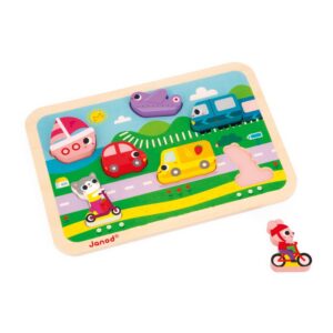 Janod Drevené vkladacie puzzle pre najmenších Dopravné prostriedky Chunky